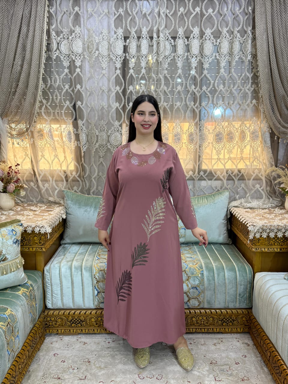 Elegant Leaf Embellished Maxi Dress