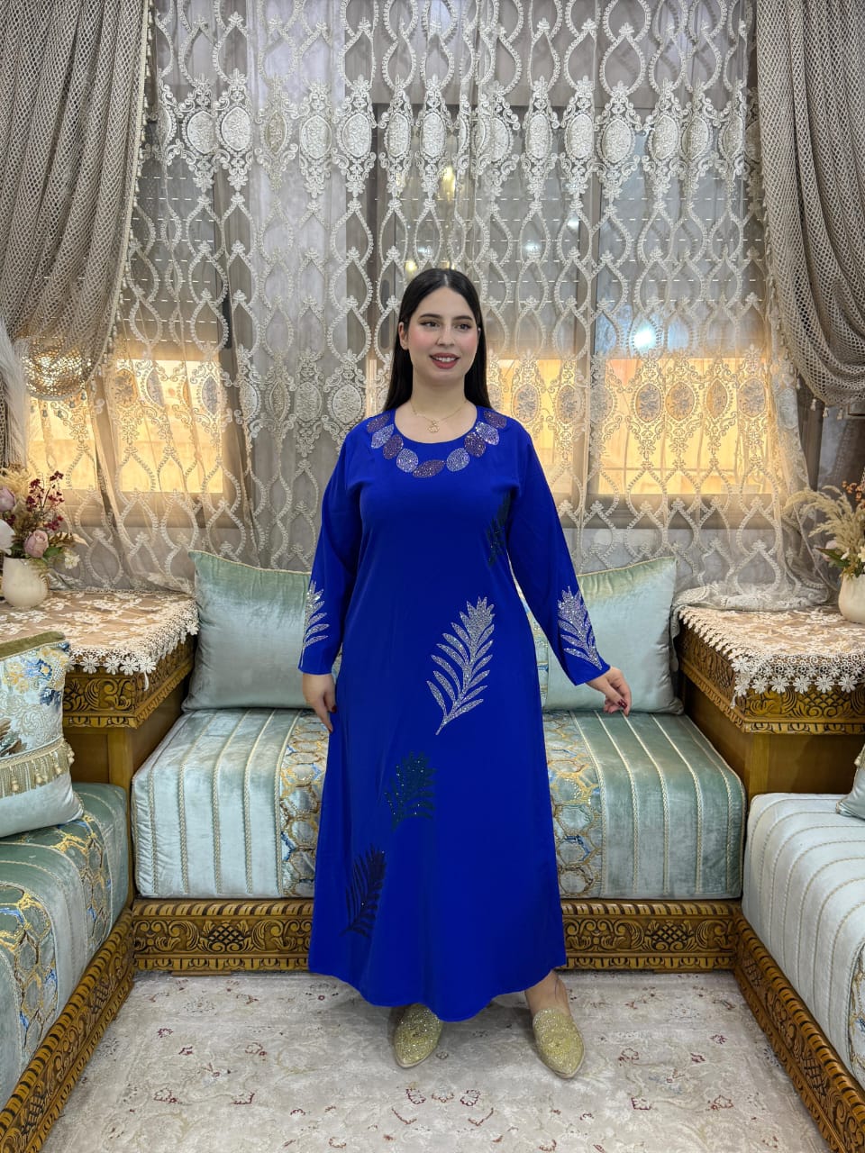 Elegant Leaf Embellished Maxi Dress