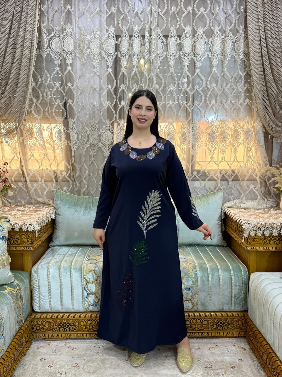 Elegant Leaf Embellished Maxi Dress