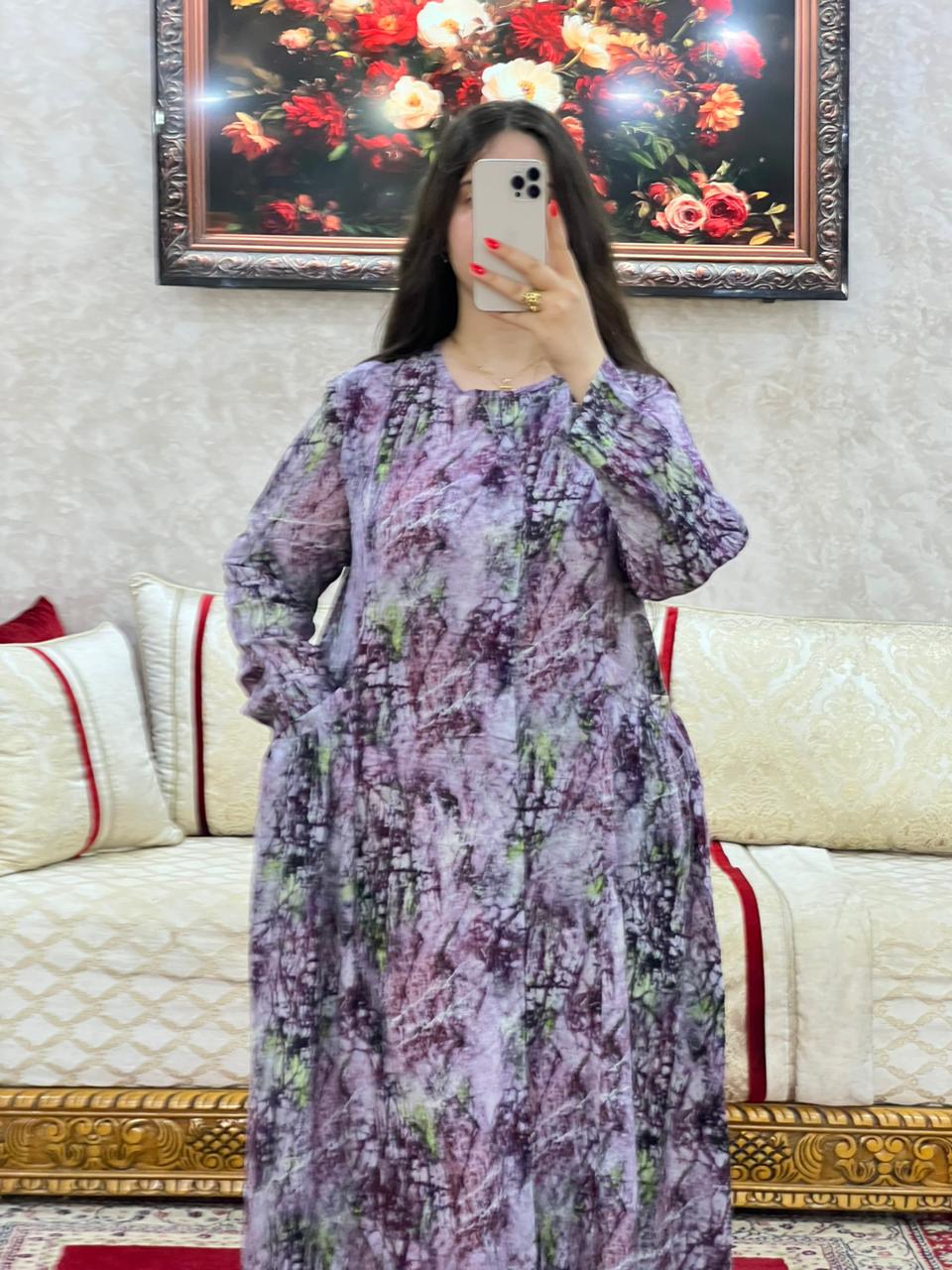 Elegant Abstract-Print Long Dress