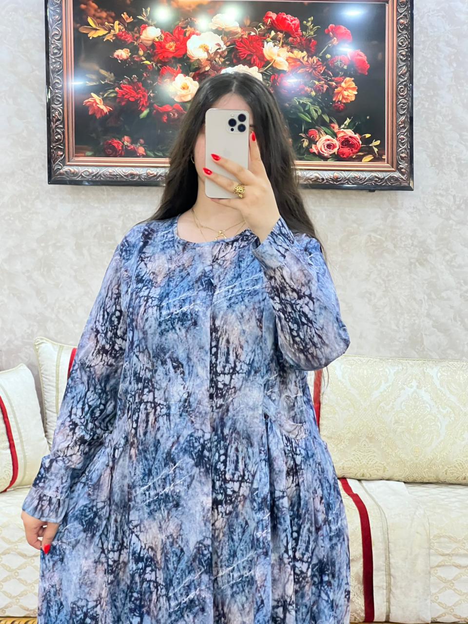 Elegant Abstract-Print Long Dress