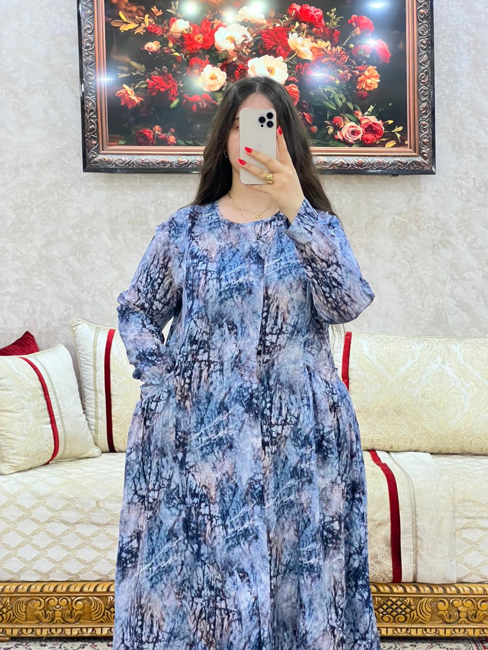 Elegant Abstract-Print Long Dress