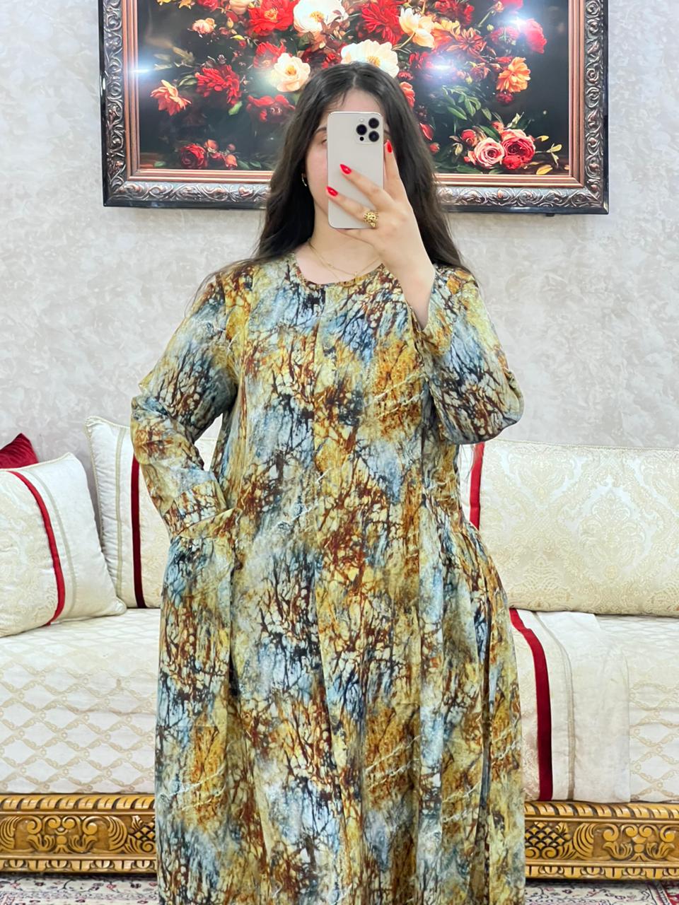 Elegant Abstract-Print Long Dress