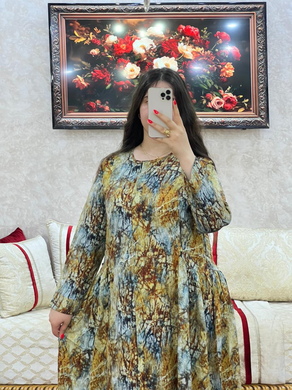 Elegant Abstract-Print Long Dress