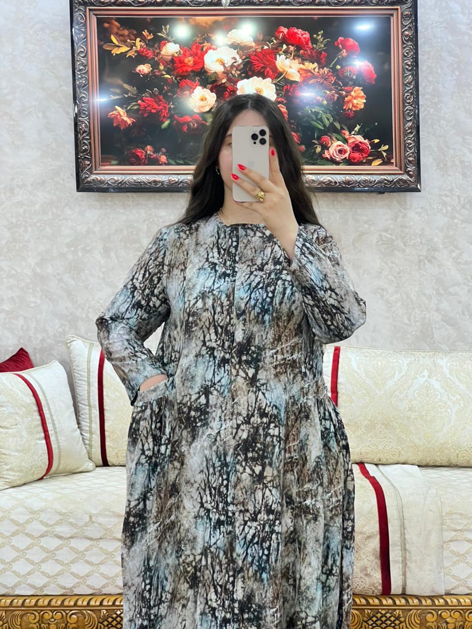Elegant Abstract-Print Long Dress