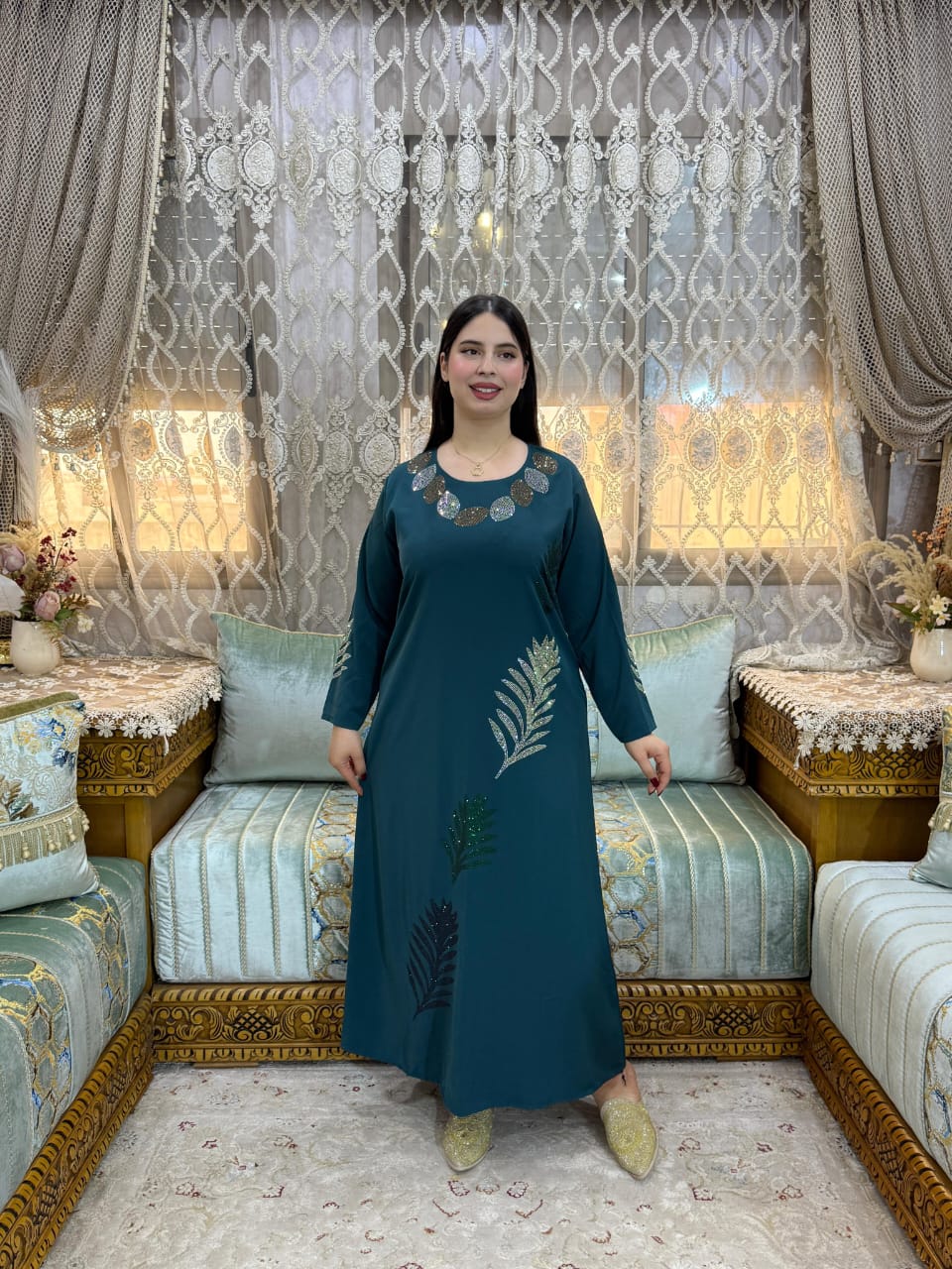Elegant Leaf Embellished Maxi Dress