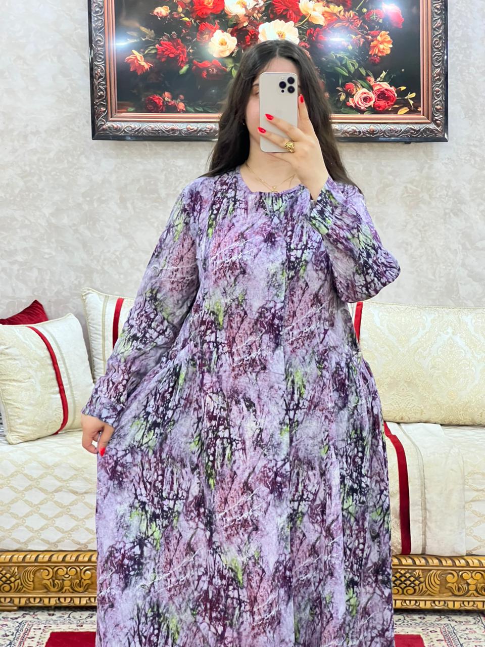 Elegant Abstract-Print Long Dress